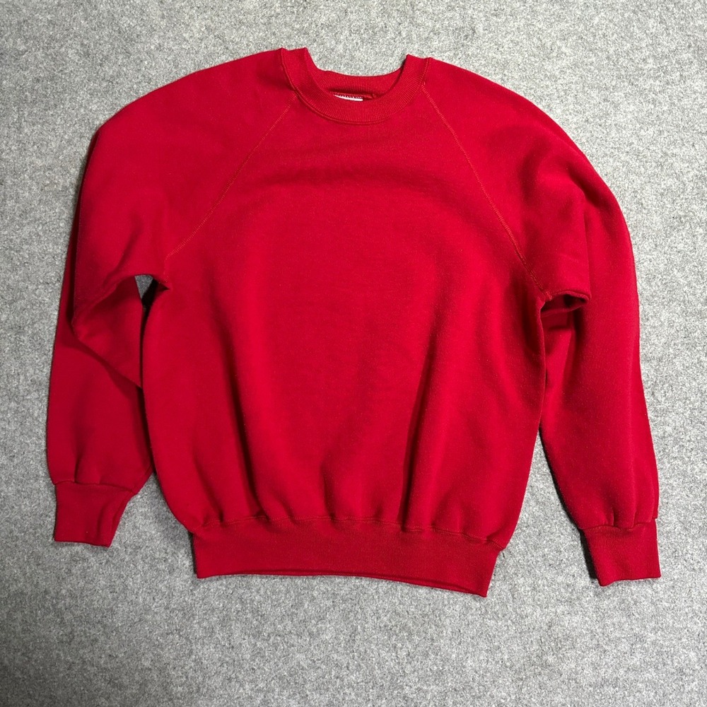 Lee Midweight Crewneck Sweatshirt Large Red Raglan Sleeve Cotton Blend